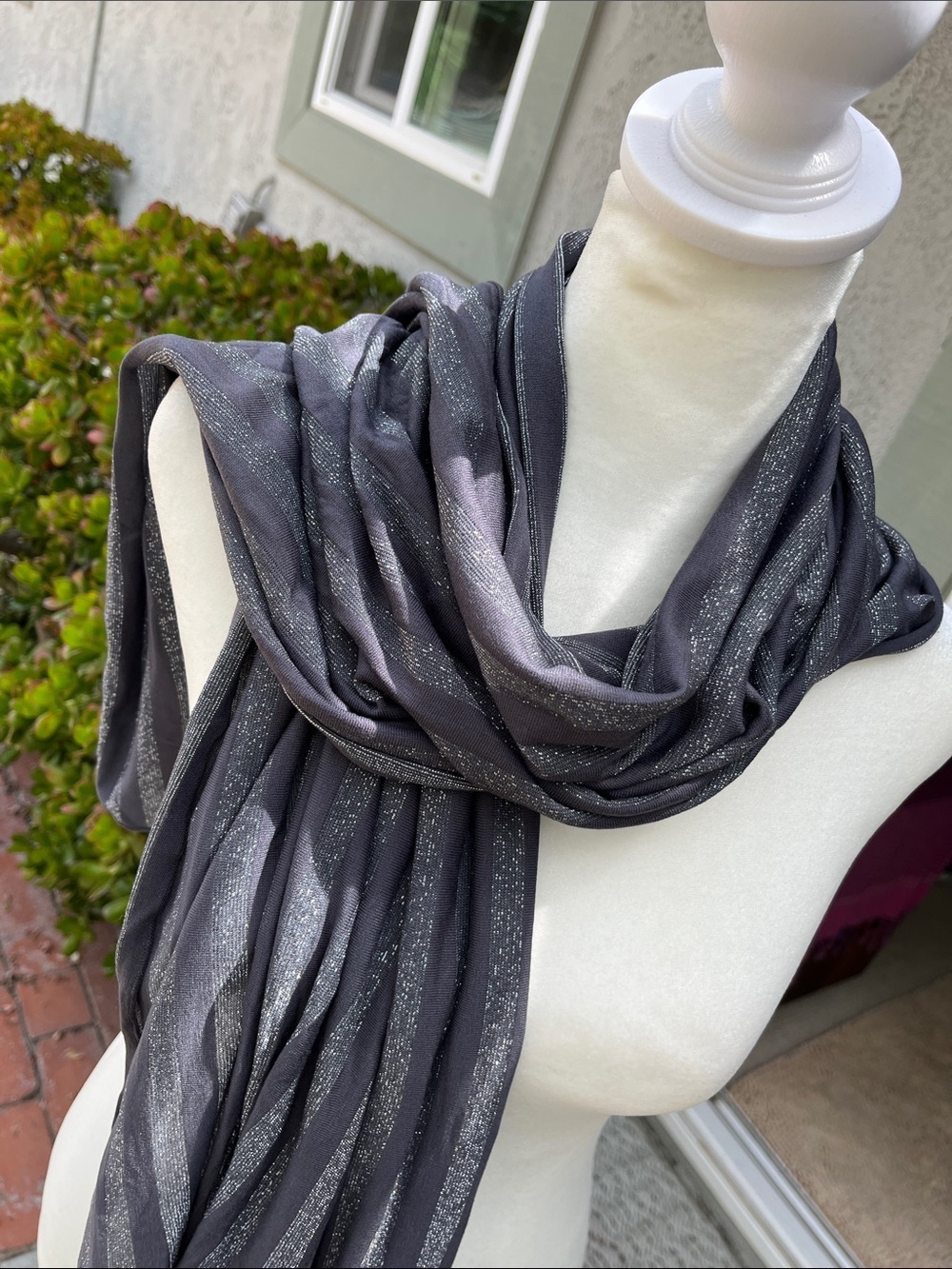 NWT Victoria's Secret Sparkly Black   Silver Shimmer Stripes scarf/wrap